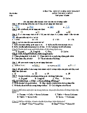 Đề kiểm tra học kỳ 2 môn Tin học Lớp 7 - Năm học 2016-2017